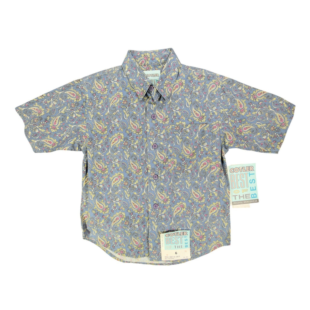 Cotler 90s Paisley Button Up Shirt Boys 6 Blue Cotton NWT Deadstock - take2supply