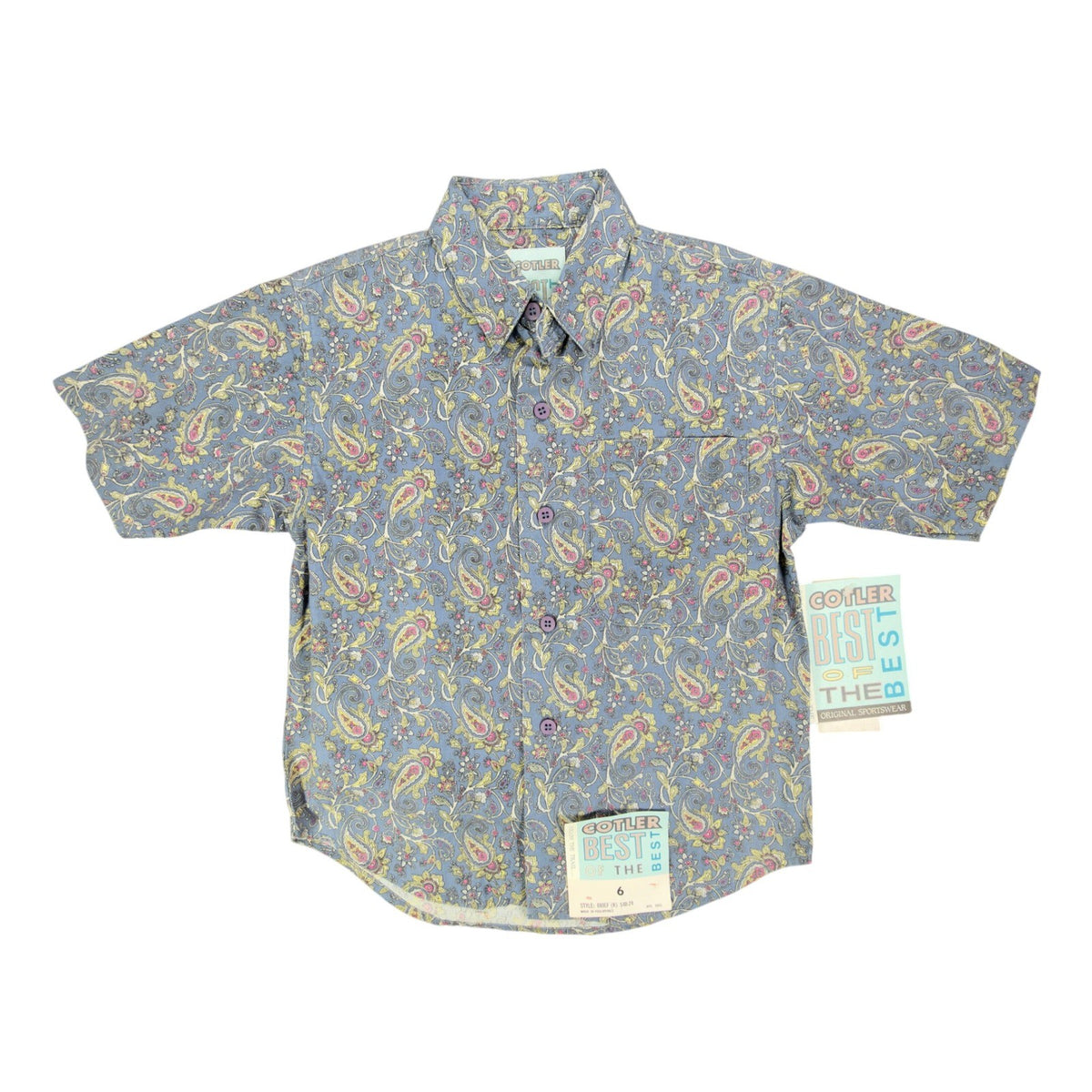 Cotler 90s Paisley Button Up Shirt Boys 6 Blue Cotton NWT Deadstock - take2supply