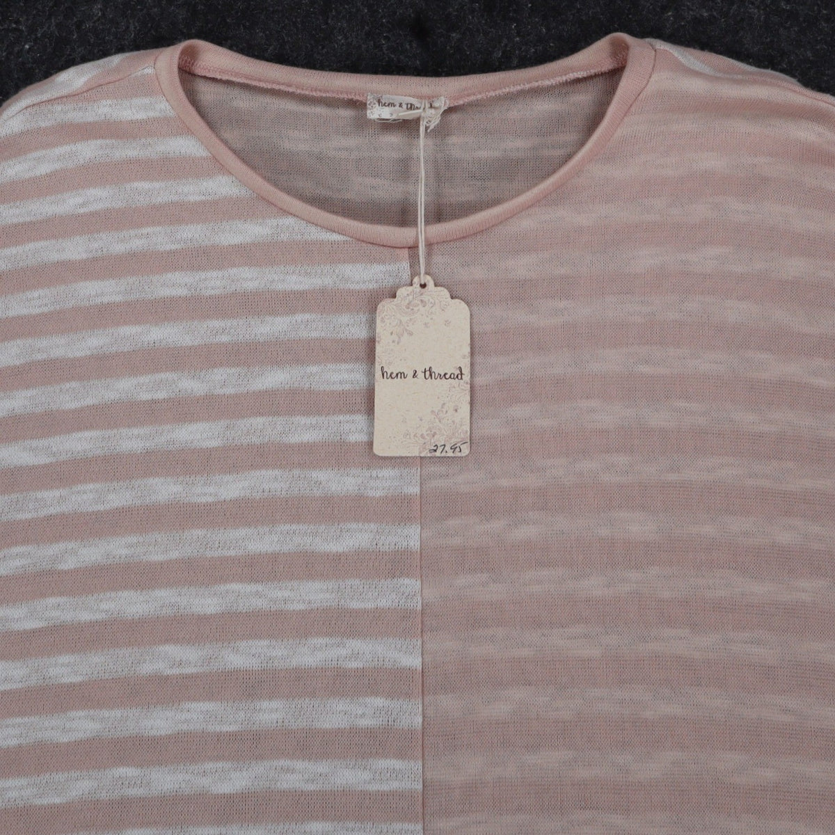 Hem & Thread Striped Knit Top Womens S/M Pink White Oversized Drop Shoulder NWT - take2supply