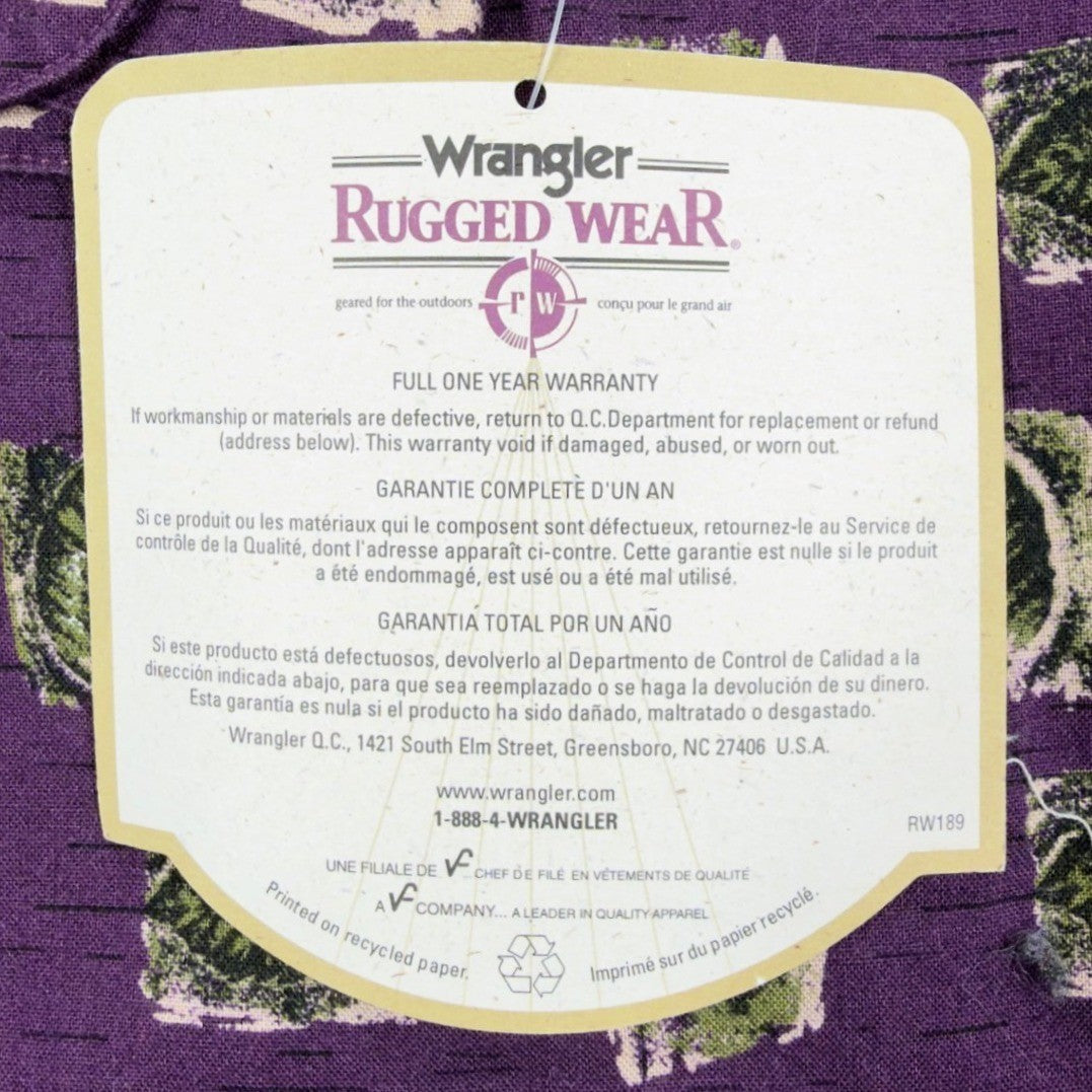 Wrangler Vintage 90s Button Down Shirt Mens M Purple Cotton NWT Rugged Wear - take2supply