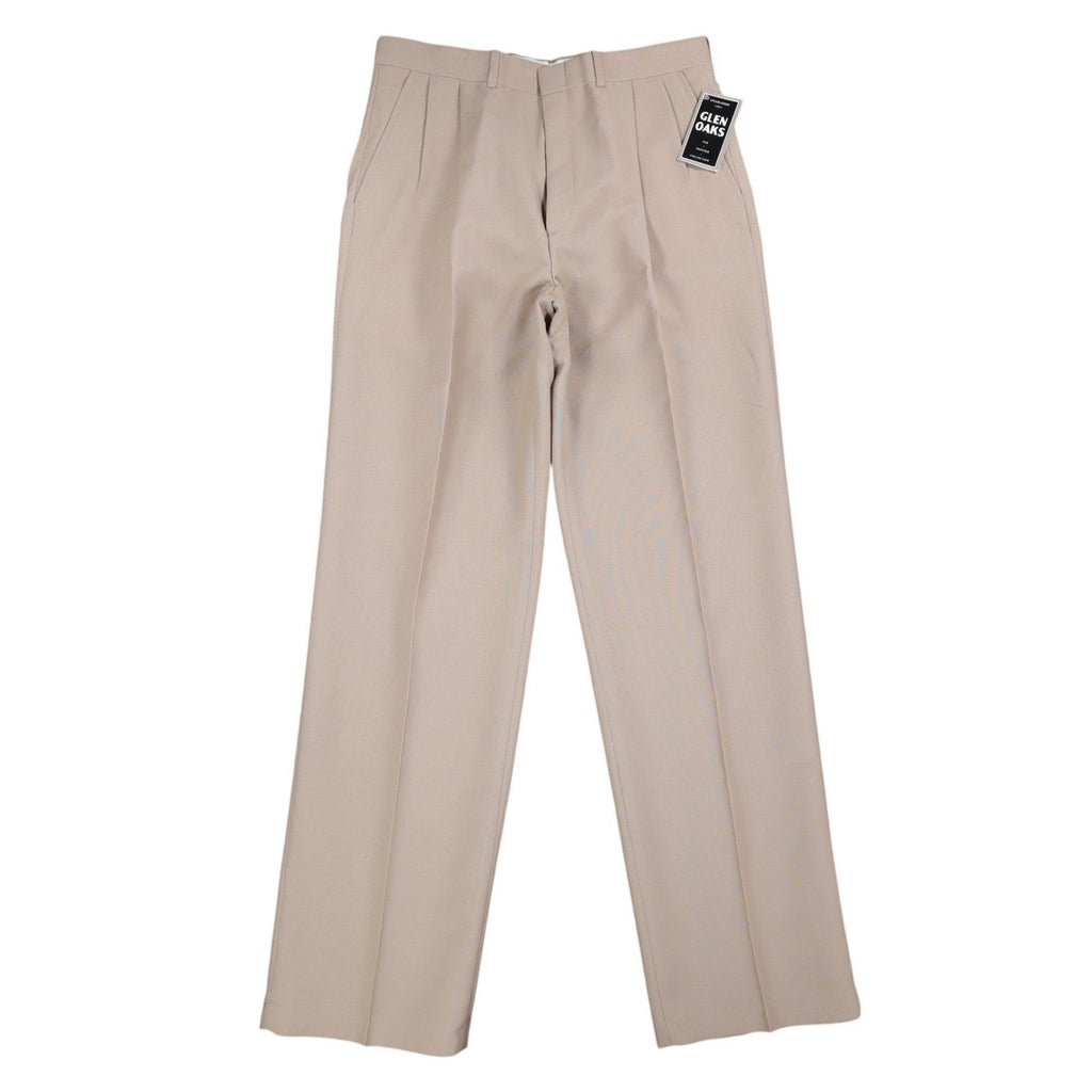 Glen Oaks Dress Pants Mens 34 Vintage 70s Tan Pleated Deadstock Polyester Slacks - take2supply
