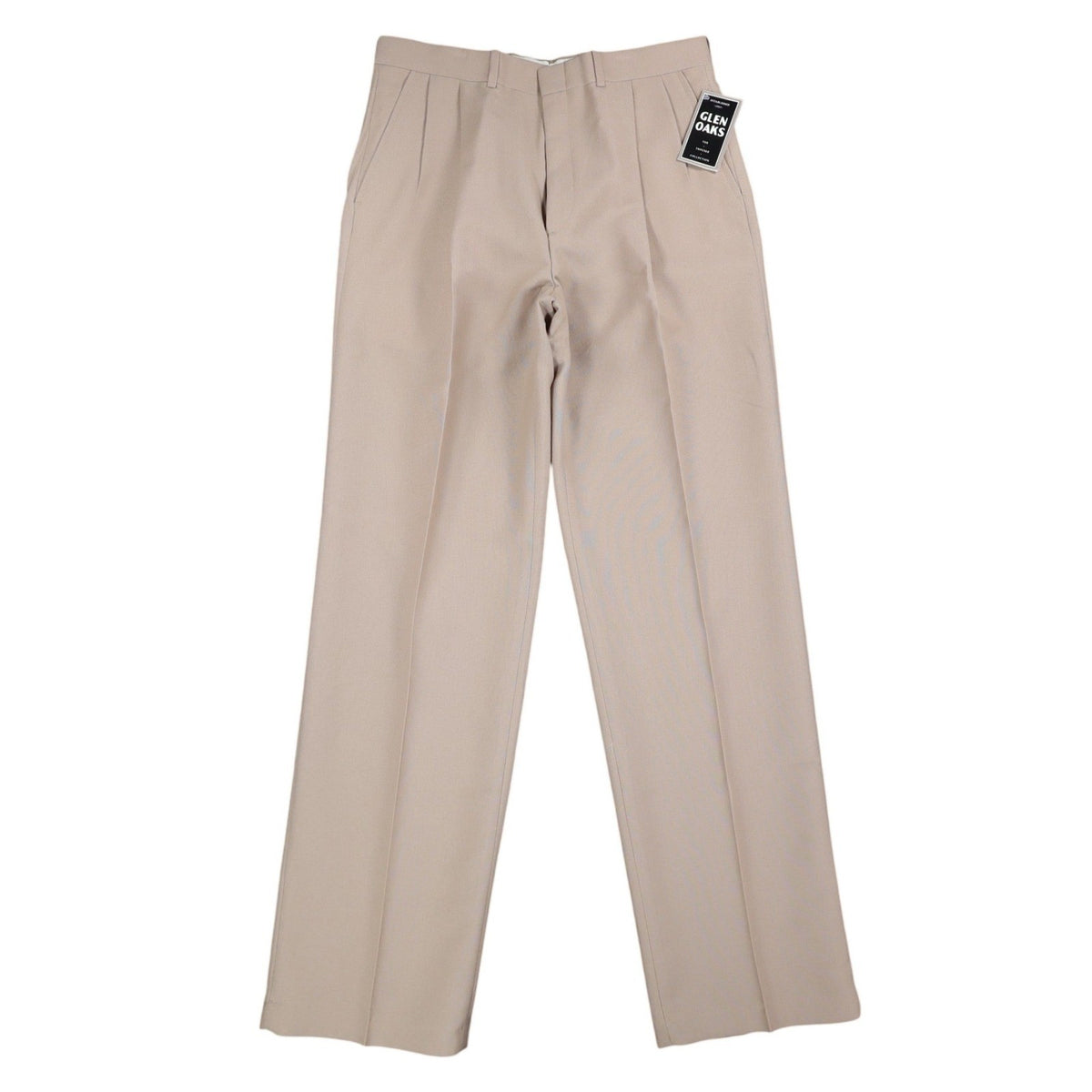 Glen Oaks Dress Pants Mens 34 Vintage 70s Tan Pleated Deadstock Polyester Slacks - take2supply