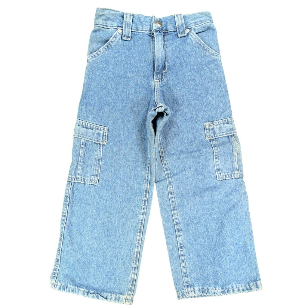 Lee Pipes Vintage 90s Cargo Jeans Boys 5 Reg Wide Leg NOS NWT Light Wash - take2supply
