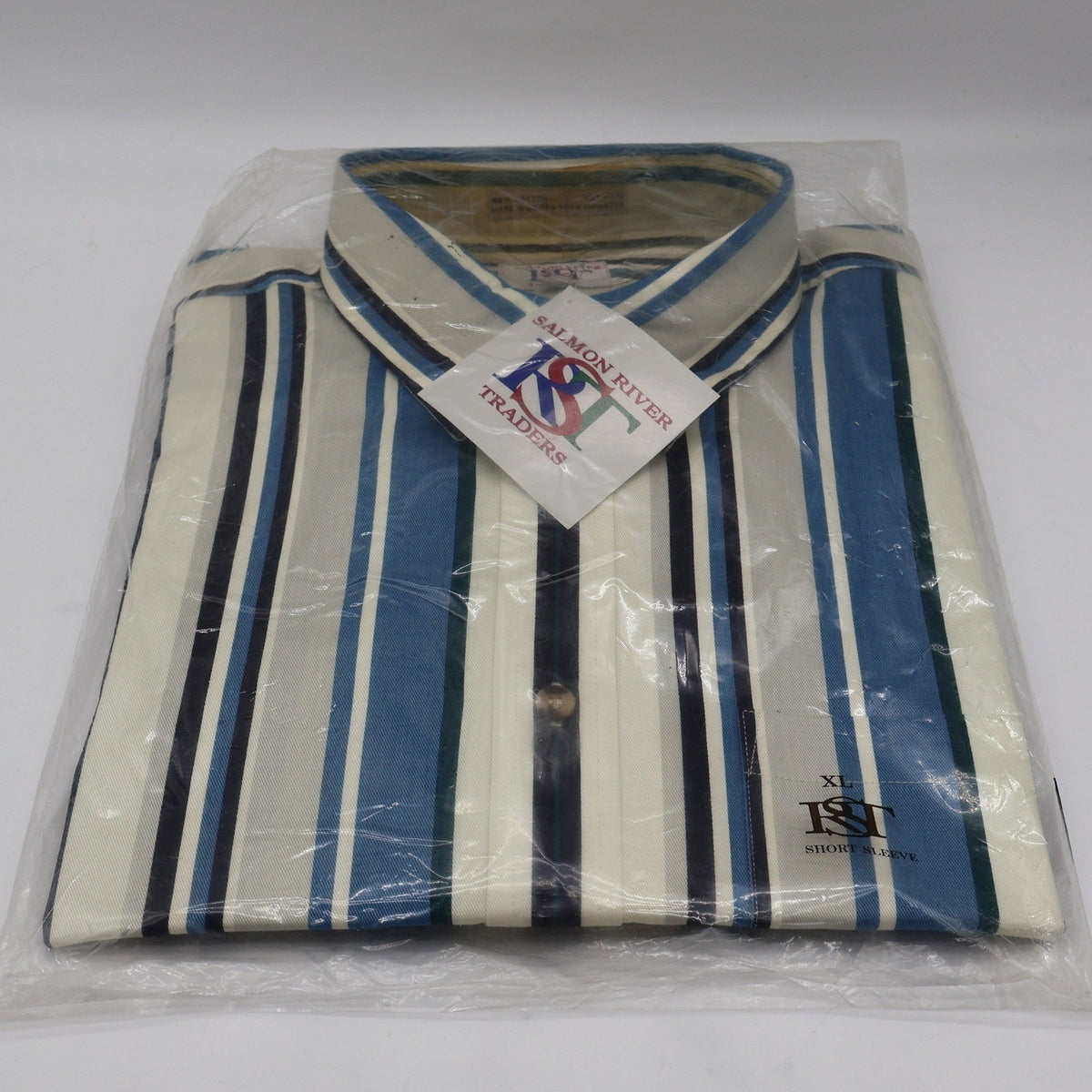 Salmon River Traders Shirt Mens XL Vintage 90s Striped Short Sleeve Blue New - take2supply