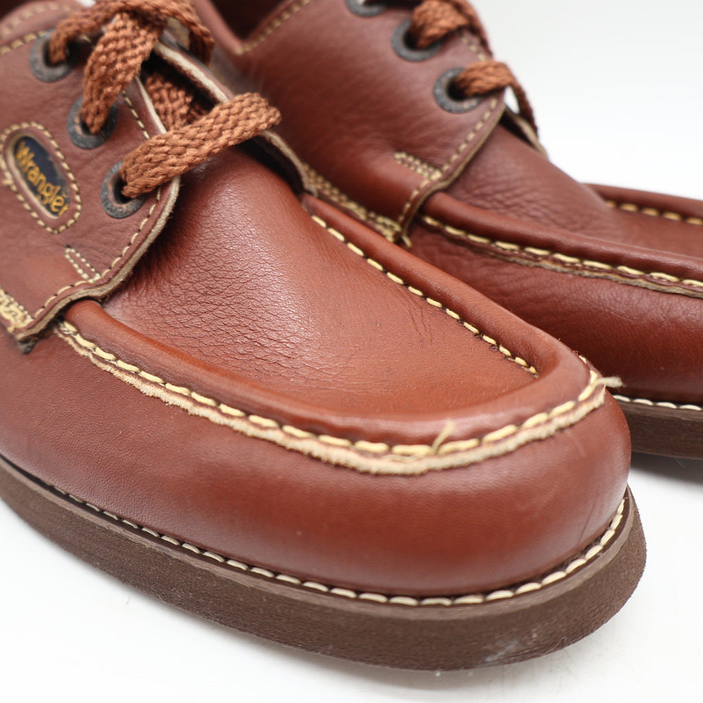 Wrangler Boat Shoes Mens 7.5M Vintage Brown Leather Moc Toe New In Box - take2supply
