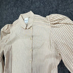 Fancy Free Vintage 80s Puff Sleeve Blouse Womens 5 Tan Striped New - take2supply