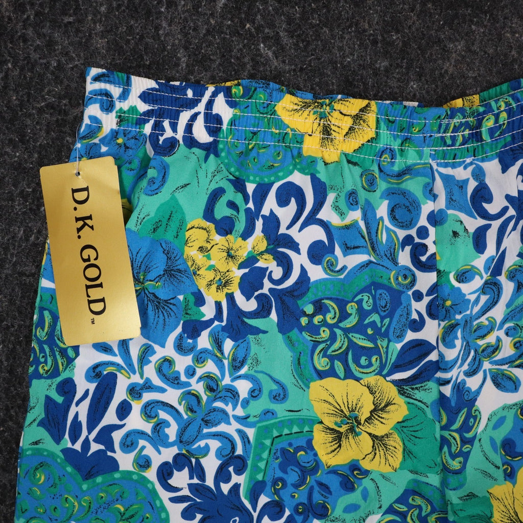 D.K. GOLD Floral Paisley Shorts Womens Medium Vintage 90s Blue Green Made in USA - take2supply