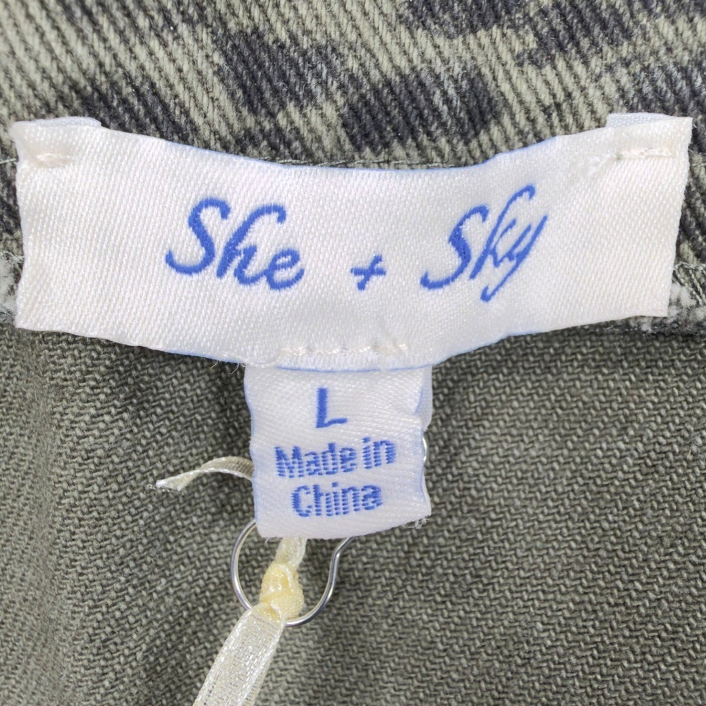 She + Sky Snake Print Mini Skirt Womens Large Olive Green Distressed New C714 - take2supply