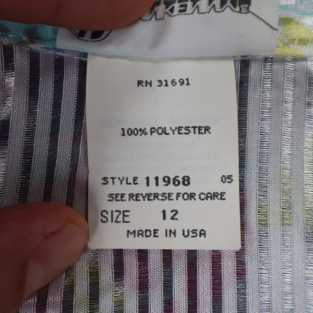 Donnkenny Blouse Womens 12 Vintage 90s Pastel Floral Sheer Stripe Button Up USA - take2supply