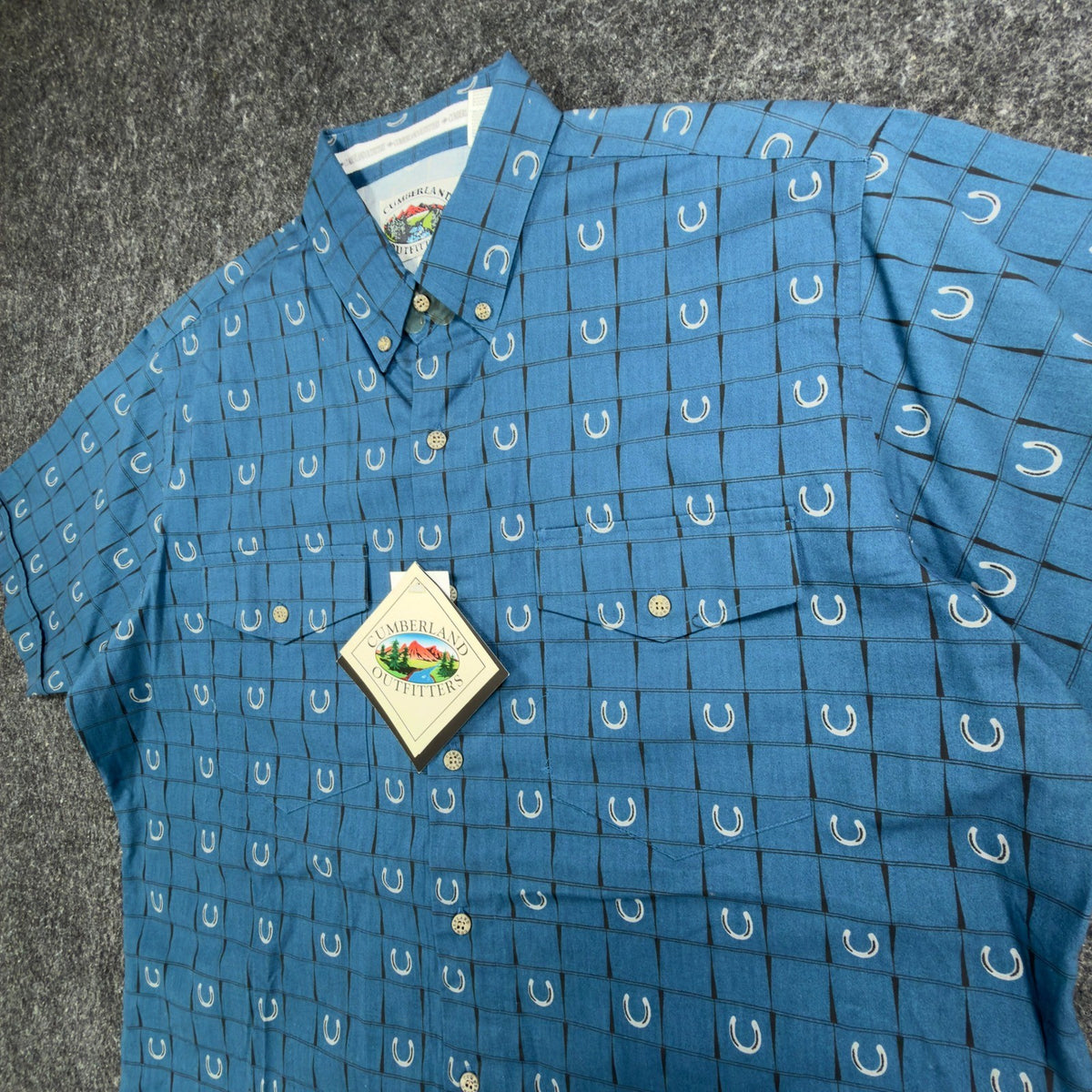 Cumberland Outfitters Y2K Western Shirt Mens L Blue Cotton Horseshoe NWT C455 - take2supply