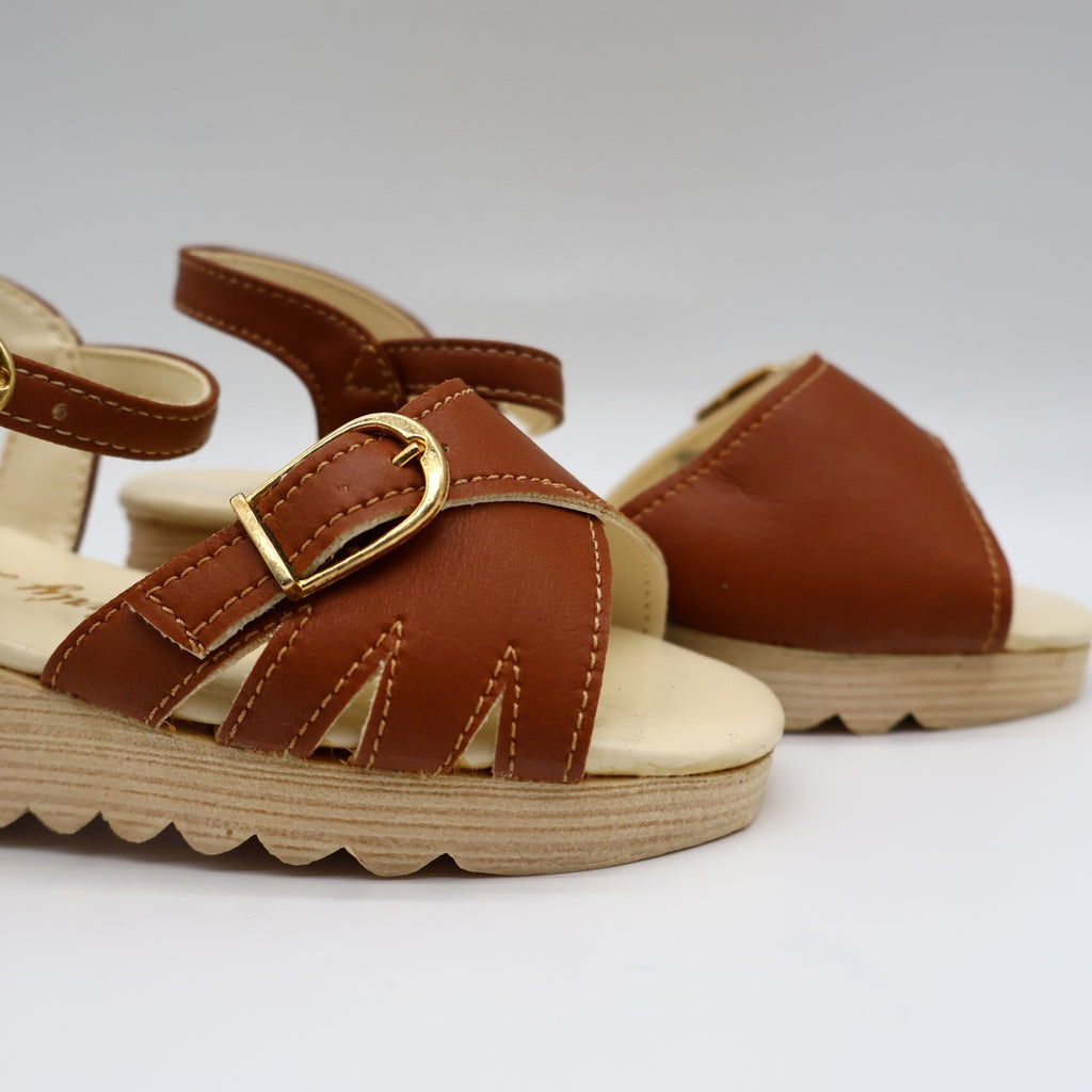 Party Lane Wedge Sandals Toddler Size 10 Vintage Brown Faux Leather Deadstock - take2supply
