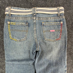 US Polo Assn Y2K Butterfly Jeans Girls 12 Blue Denim Flare Belted USPA NWT - take2supply