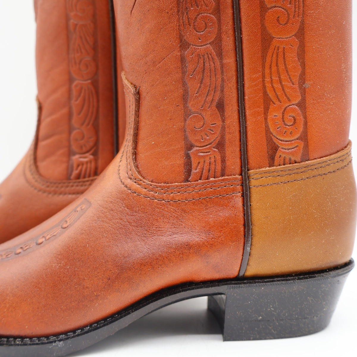 Acme Vintage Western Boots Kids 4.5D Tan Leather Square Toe Cowboy 2418 USA Made - take2supply