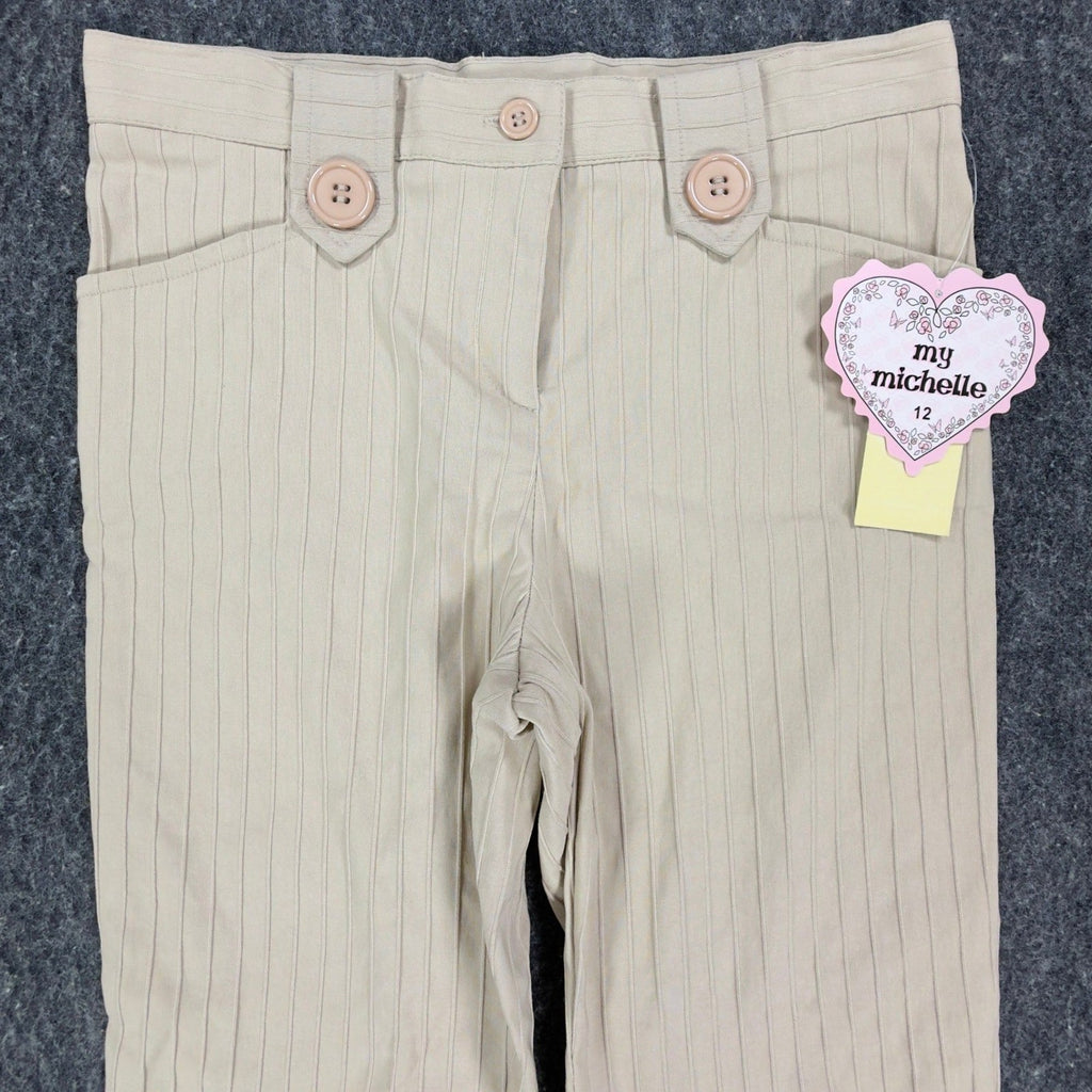 My Michelle Y2K Capri Pants Girls 12 Beige Striped NWT Deadstock Khaki C664 - take2supply