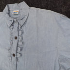 New Expressions Shirt Womens Medium Vintage Blue Cotton Ruffle Short Sleeve USA - take2supply