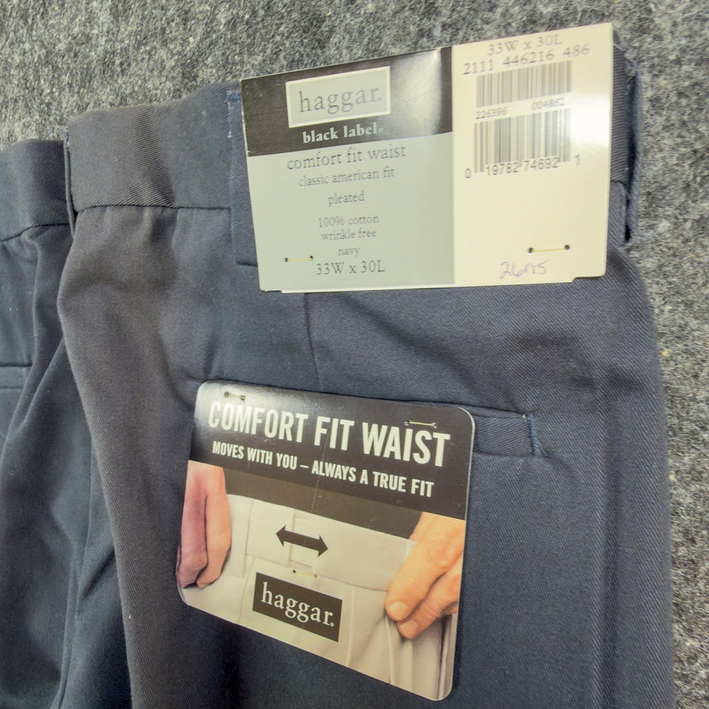 Haggar Pants Mens 33x30 Navy Blue Cotton Pleated Black Label Vintage Y2K NWT - take2supply
