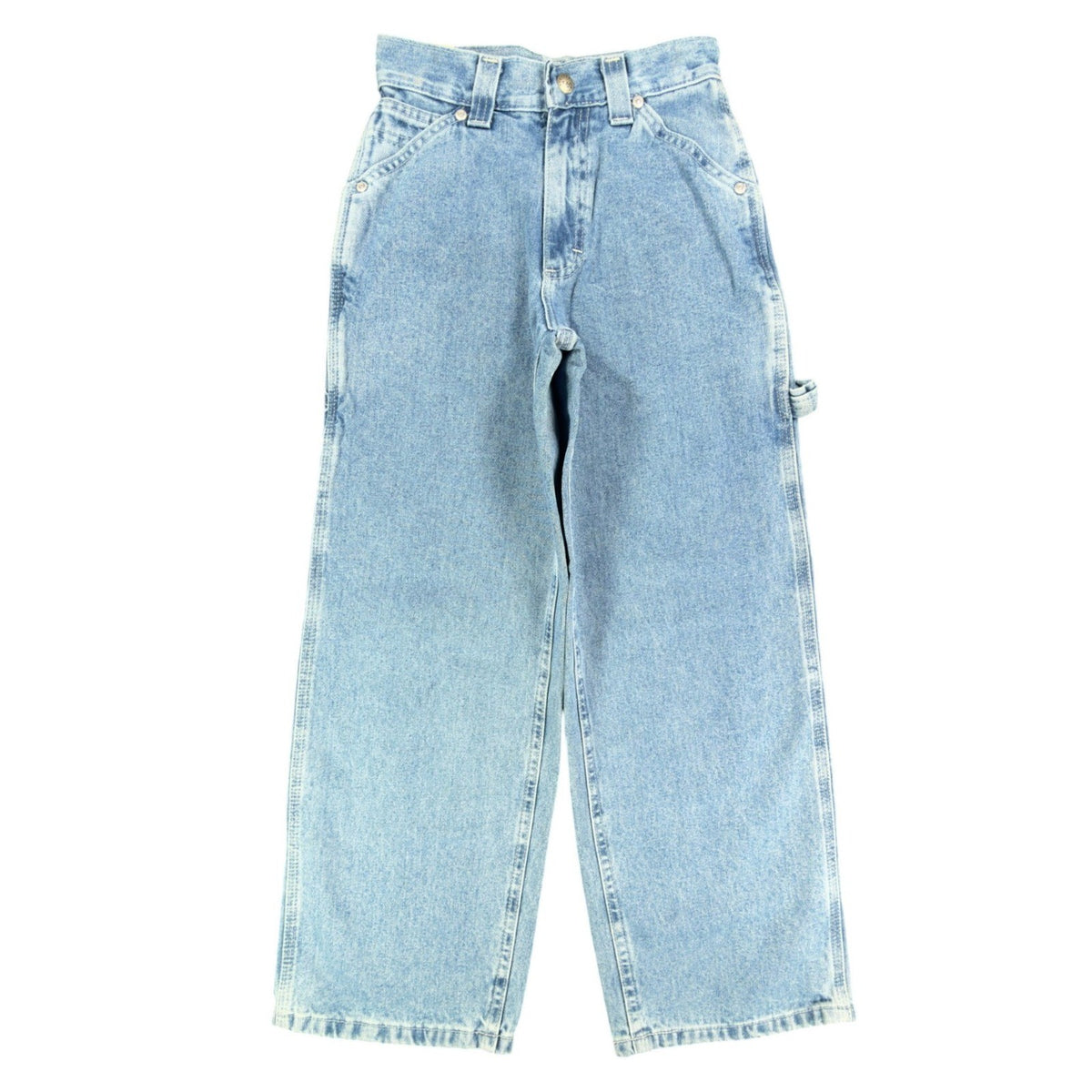 Front view of light blue Lee wide-leg carpenter jeans
