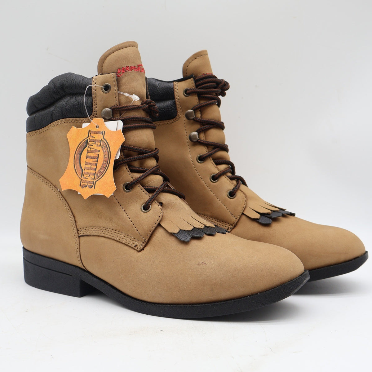 Laredo Western Kiltie Boots Womens 10 Tan Leather Lace Up Fringe 551 New In Box - take2supply
