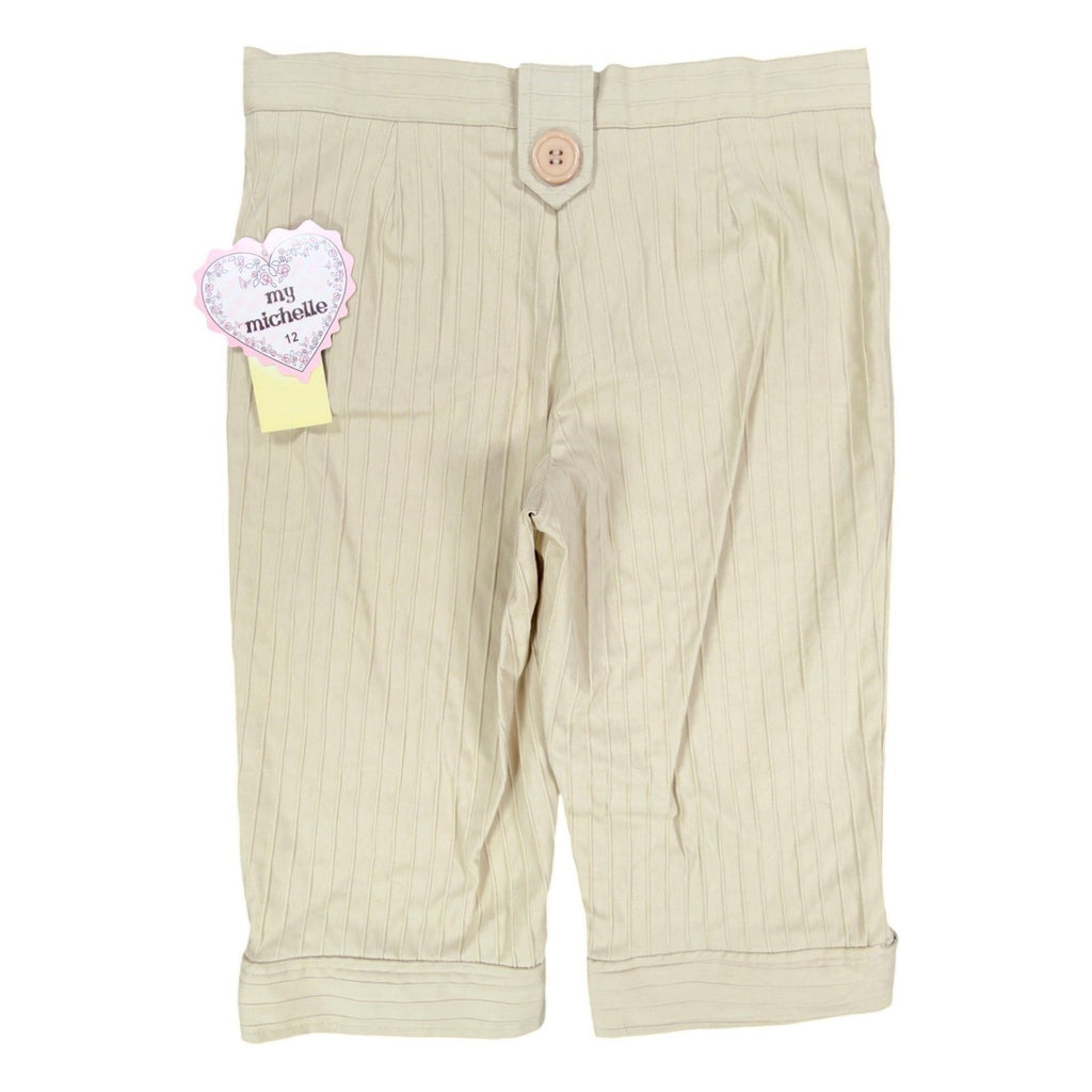 My Michelle Y2K Capri Pants Girls 12 Beige Striped NWT Deadstock Khaki C664 - take2supply