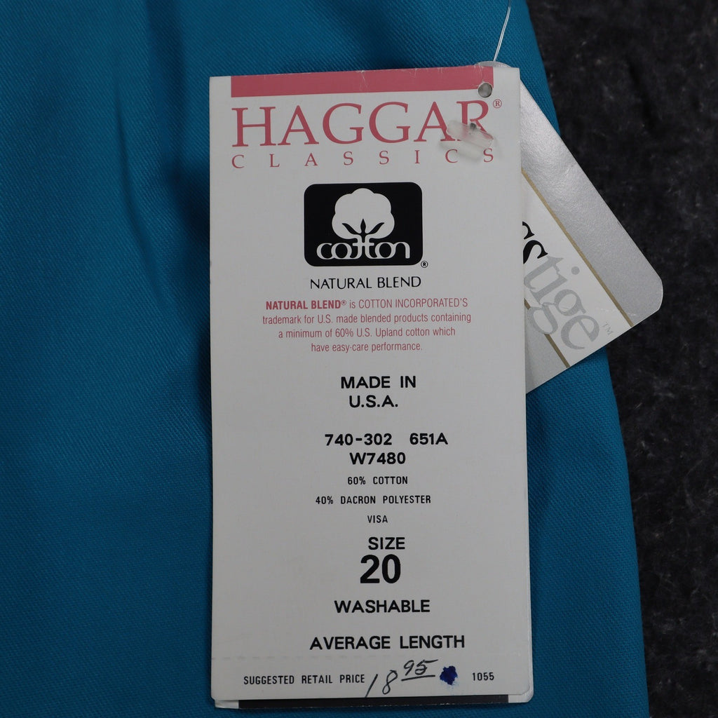 Haggar Classics Pants Womens 20 Turquoise Pleated Belted USA NWT Deadstock - take2supply