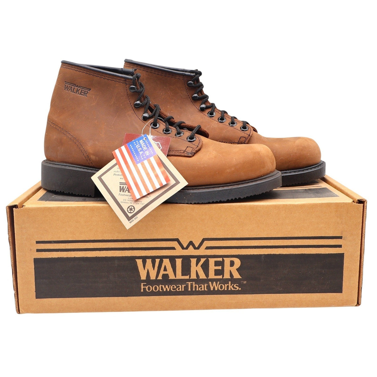 Walker Work Boots Mens 10 D Vintage Made in USA Brown Leather Lace Up 685 NEW - take2supply