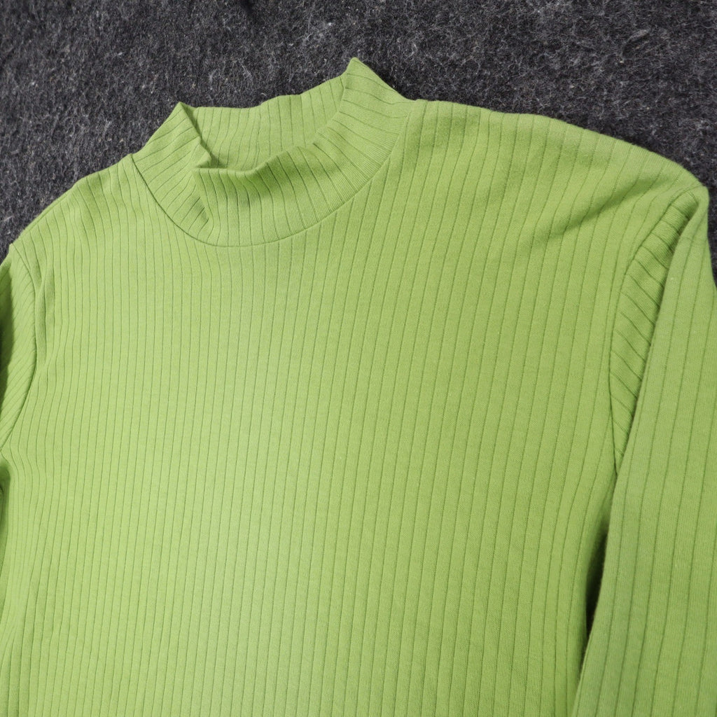 Nikki Mock Neck Top Small Y2K Granny Smith Green Ribbed Long Sleeve 44U5 NEW - take2supply
