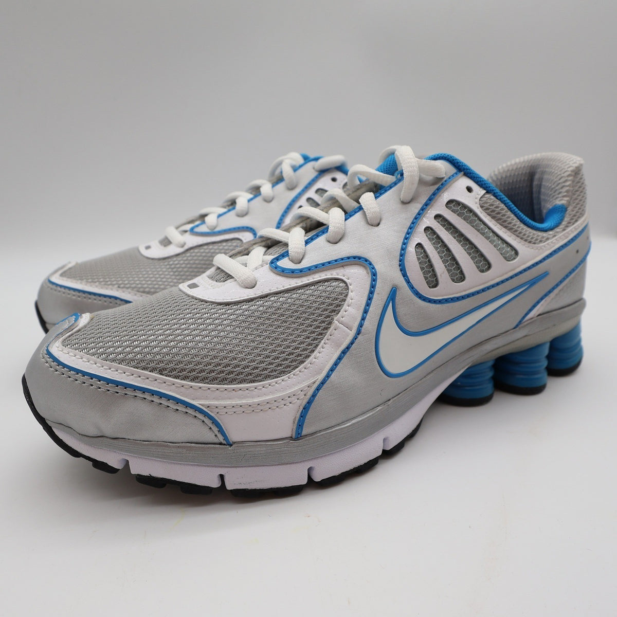 Nike Shox Qualify+ Womens 7 Silver Blue Running Shoes 396658-002 Y2K Style - take2supply