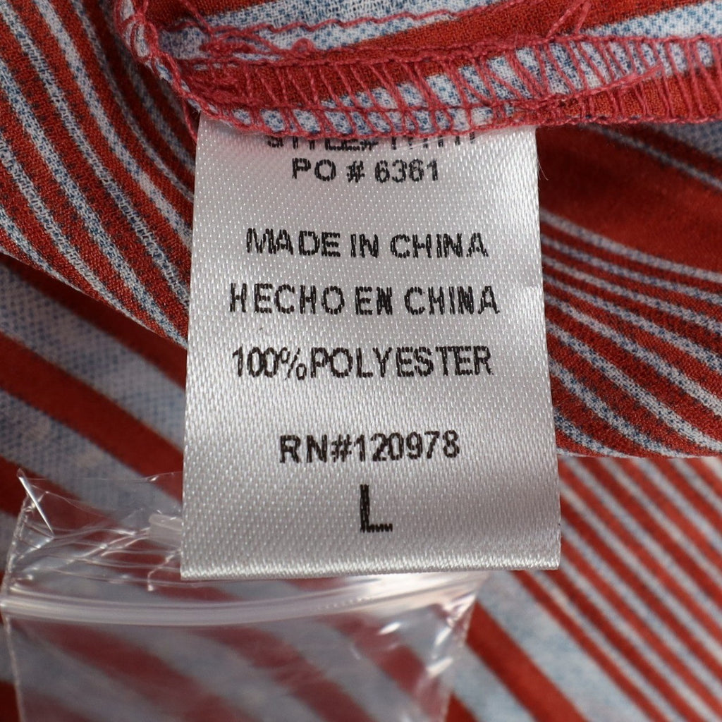 Entro Striped Front Tie Blouse Womens Size L Red Blue Bell Sleeve Top NEW - take2supply