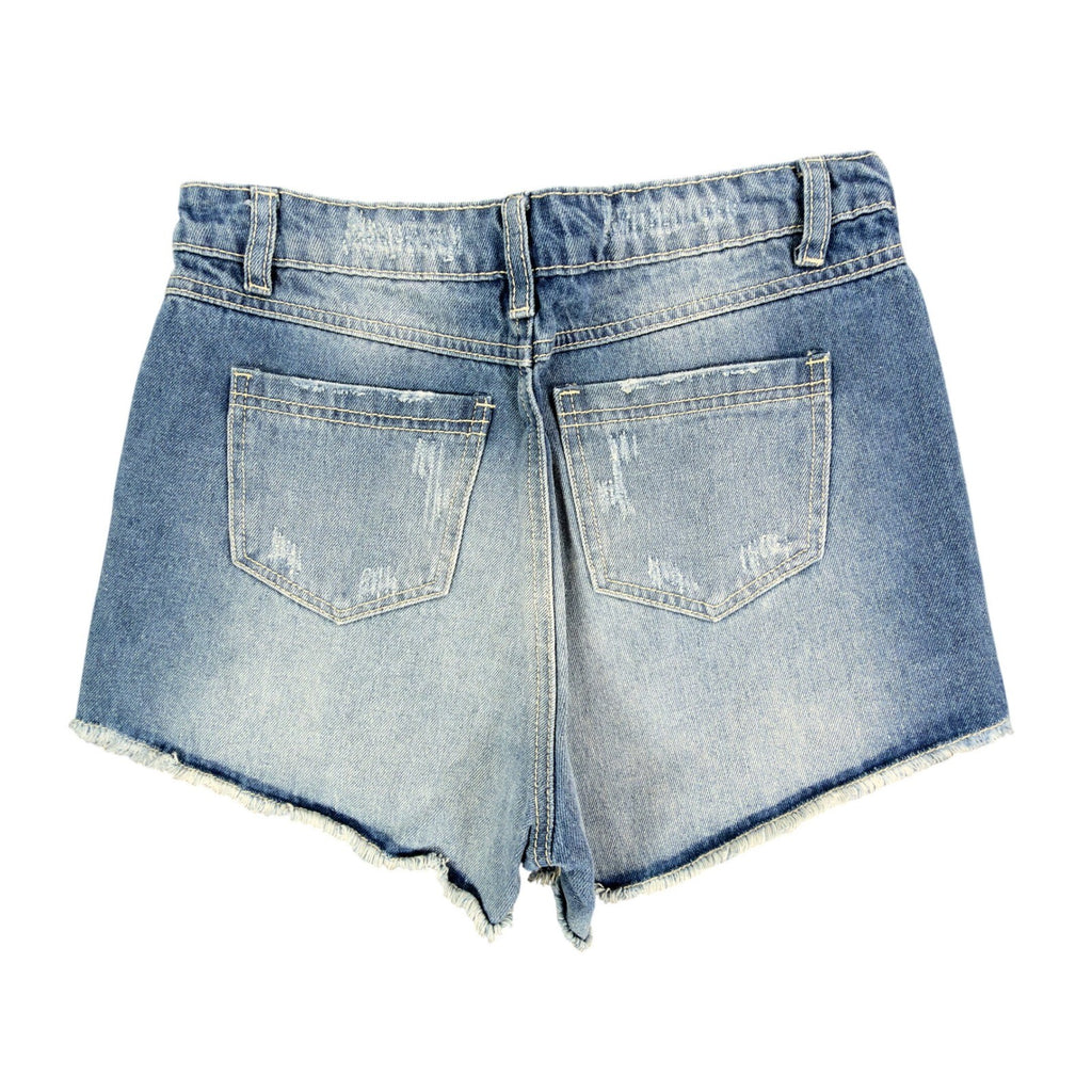 Blu Pepper Modern Floral Embroidered Denim Shorts Womens S Blue Cotton NWT - take2supply