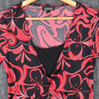 A. Byer Top Womens Small Y2K Red Black Swirl Metallic Knot Front 2-in-1 Layered - take2supply