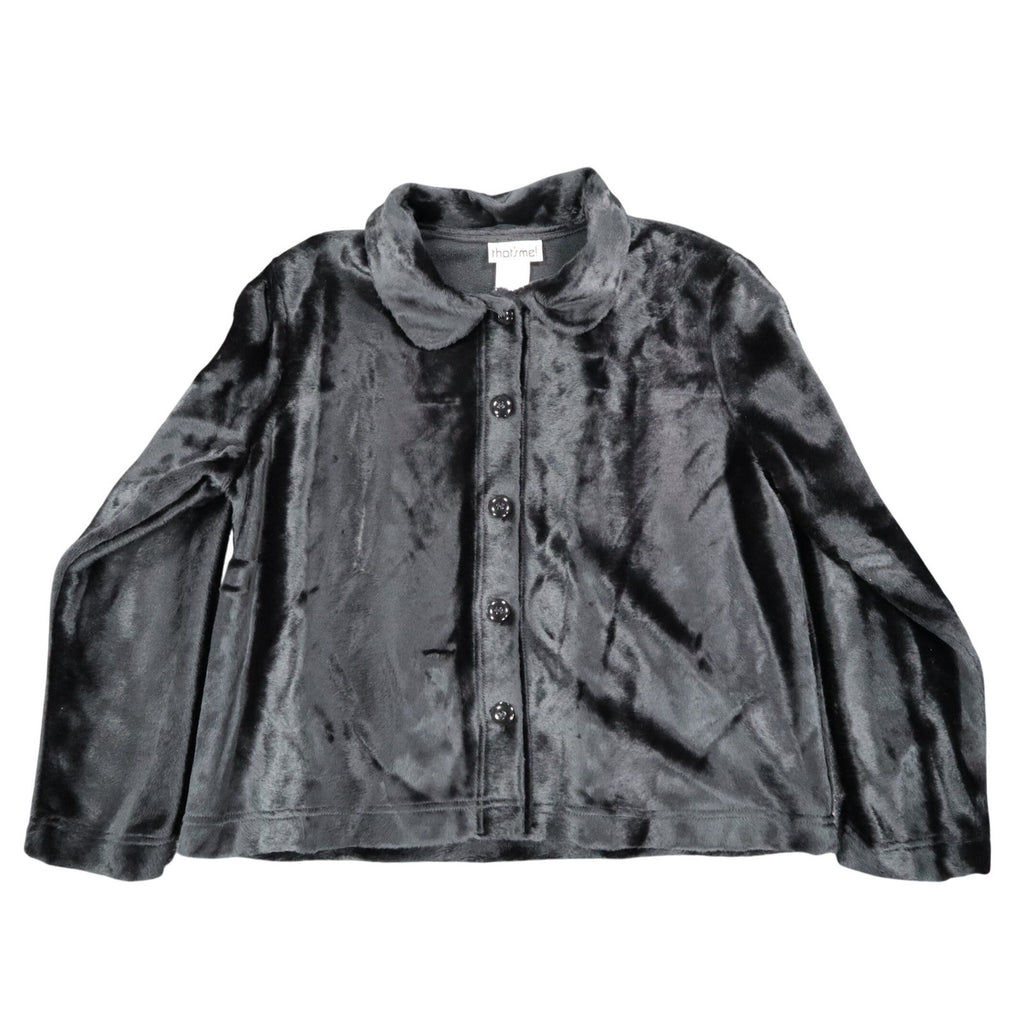 That's Me! Faux Fur Jacket Size 6 Vintage 90s Black Button Front Plush Coat - take2supply