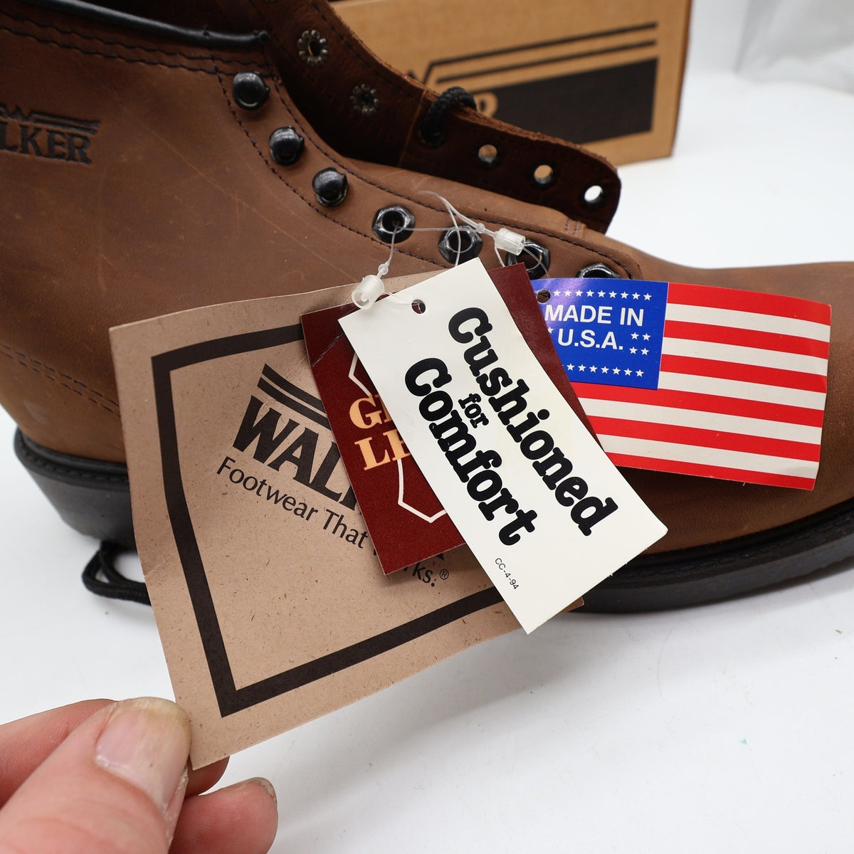 Walker Vintage 90s Work Boots Mens 11 D Brown Leather NWT Made in USA Deadstock - take2supply
