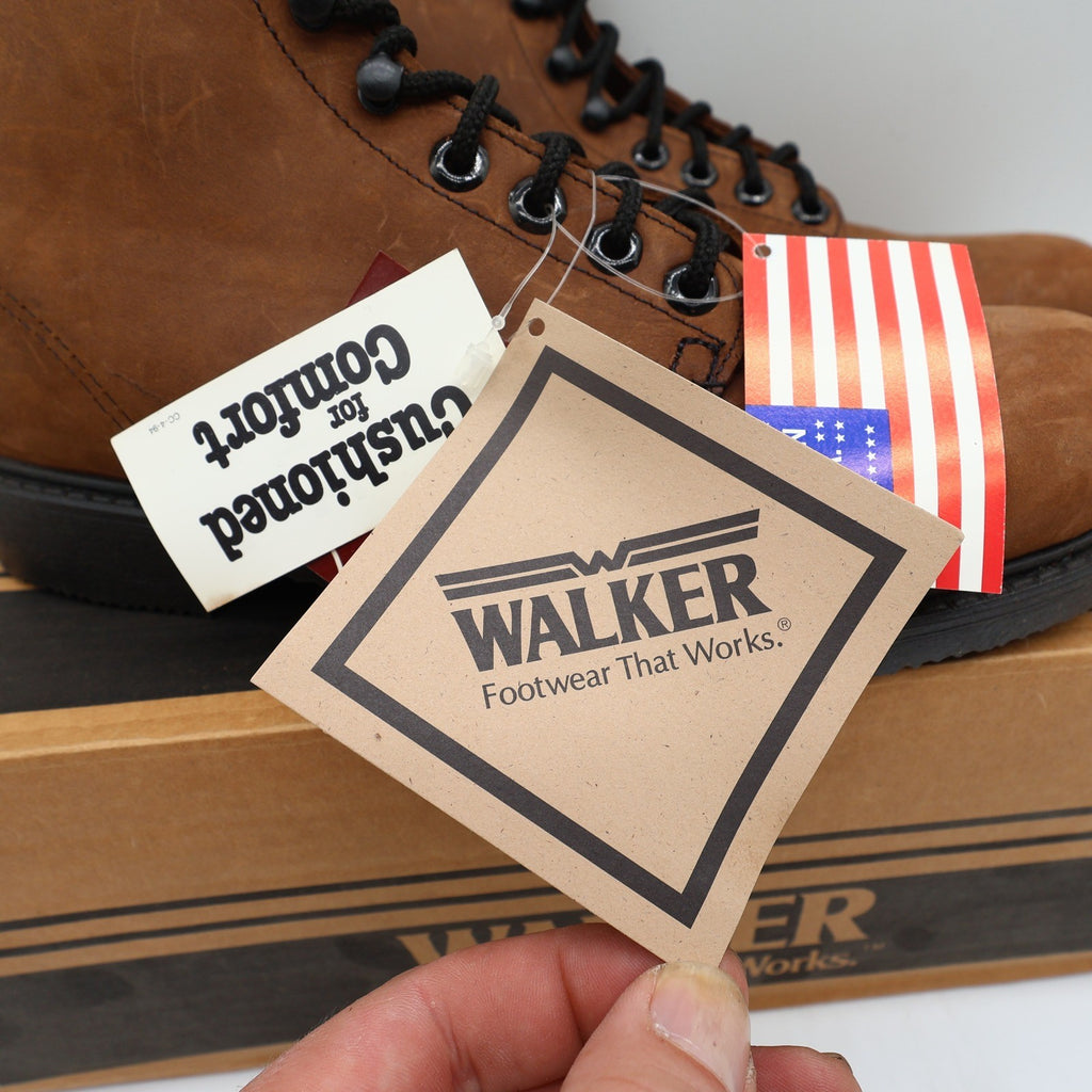 Walker Vintage Work Boots Mens 9 Brown Leather Deadstock Made In USA NIB NWT - take2supply