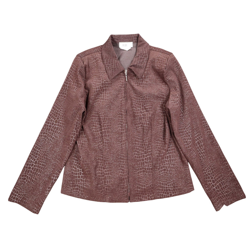 AGB Byer California Skirt Suit Set 12 Brown Crocodile Embossed Zip Jacket Skirt - take2supply