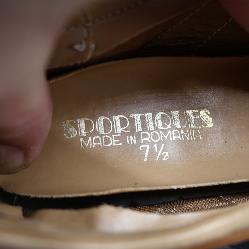 Sportiques Sneakers 7.5 Vintage Deadstock Brown Leather Gum Ripple Sole Romania - take2supply