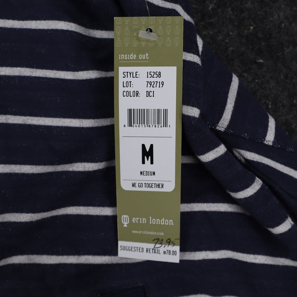 Erin London Womens M Navy White Striped Zip Hoodie Bell Sleeve Pockets NWT - take2supply