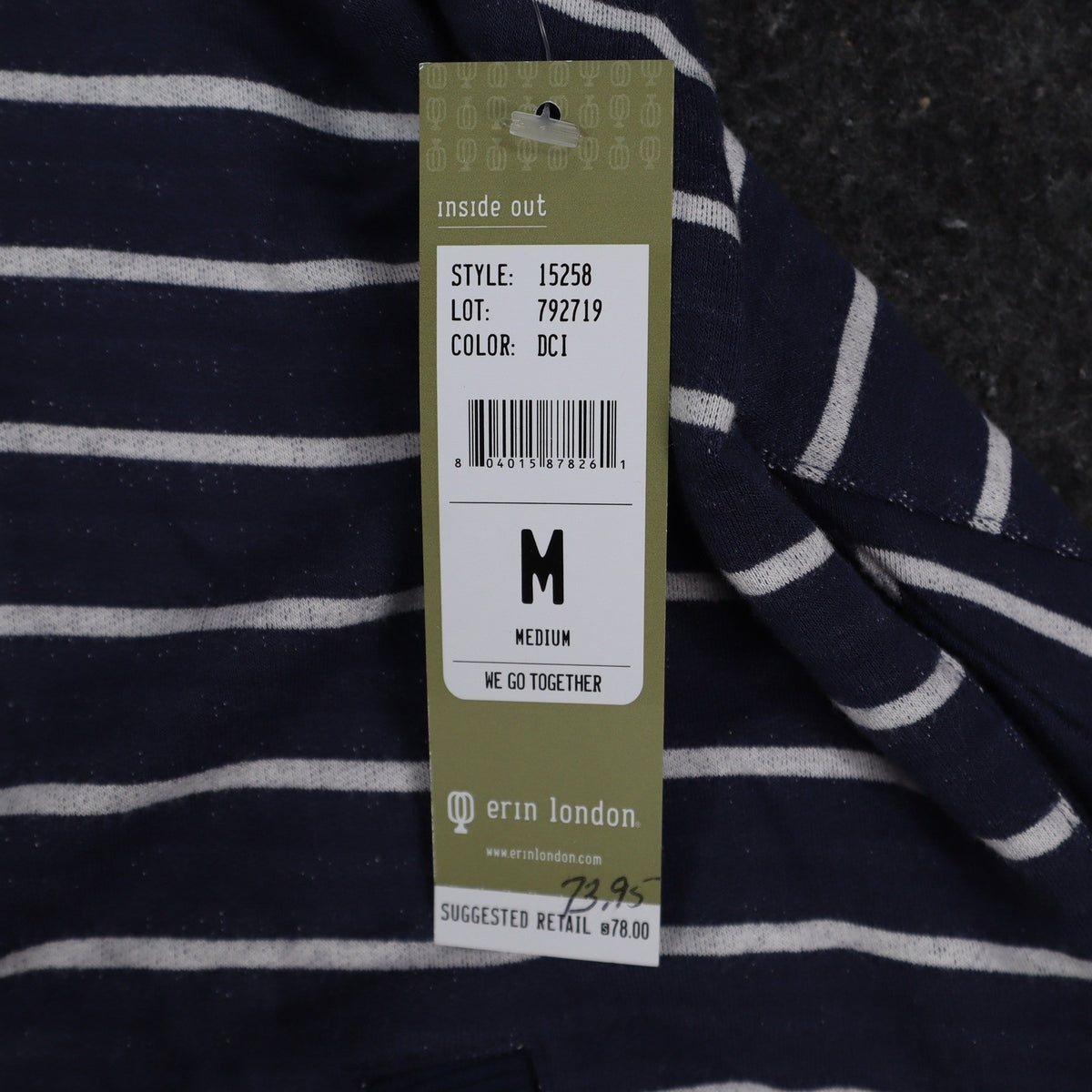 Erin London Womens M Navy White Striped Zip Hoodie Bell Sleeve Pockets NWT - take2supply