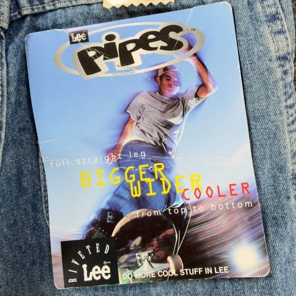 Lee Pipes Vintage 90s Cargo Jeans Boys 5 Reg Wide Leg NOS NWT Light Wash - take2supply