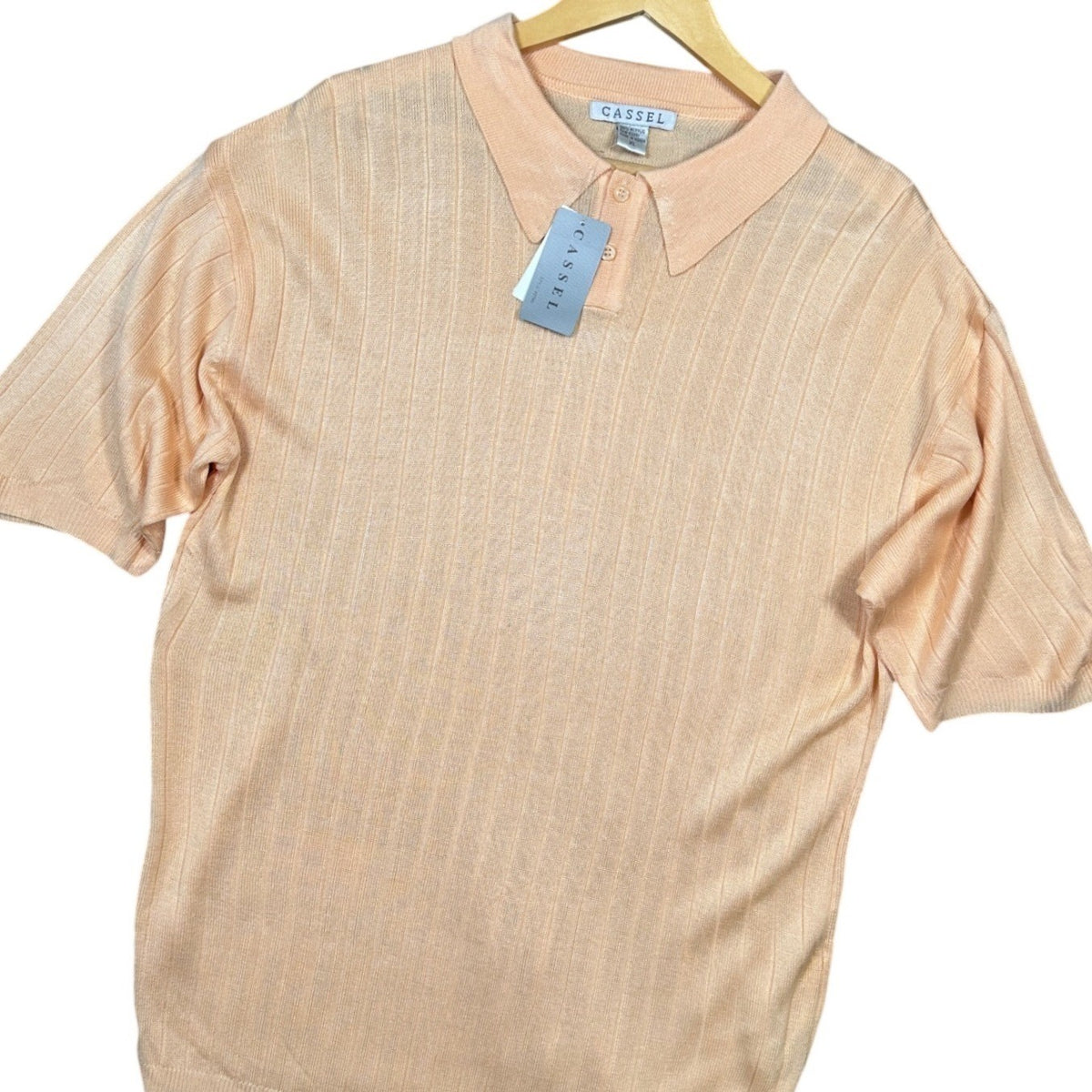 Cassel Men's Peach Ribbed Knit Short Sleeve Polo Shirt XL NWT - take2supply