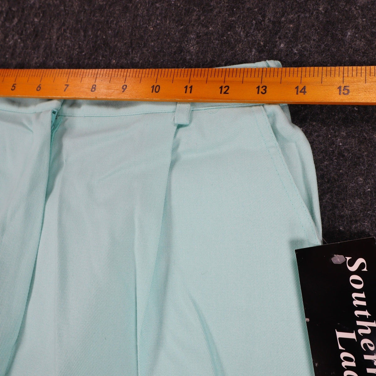 Aqua Southern Lady pleated shorts, waist ruler view