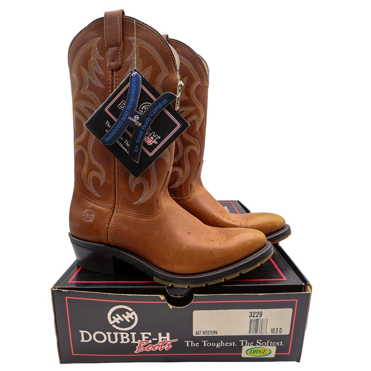 Double-H 3229 AG7 Western Work Boots Mens 10.5 D Brown Leather NWT Deadstock - take2supply