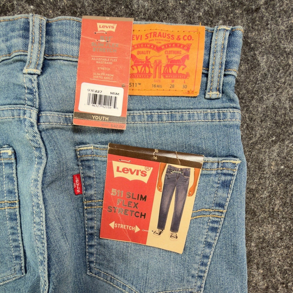 Levi's 511 Slim Flex Stretch Jeans Boys Size 16 Reg 28x30 Light Wash Blue NWT - take2supply