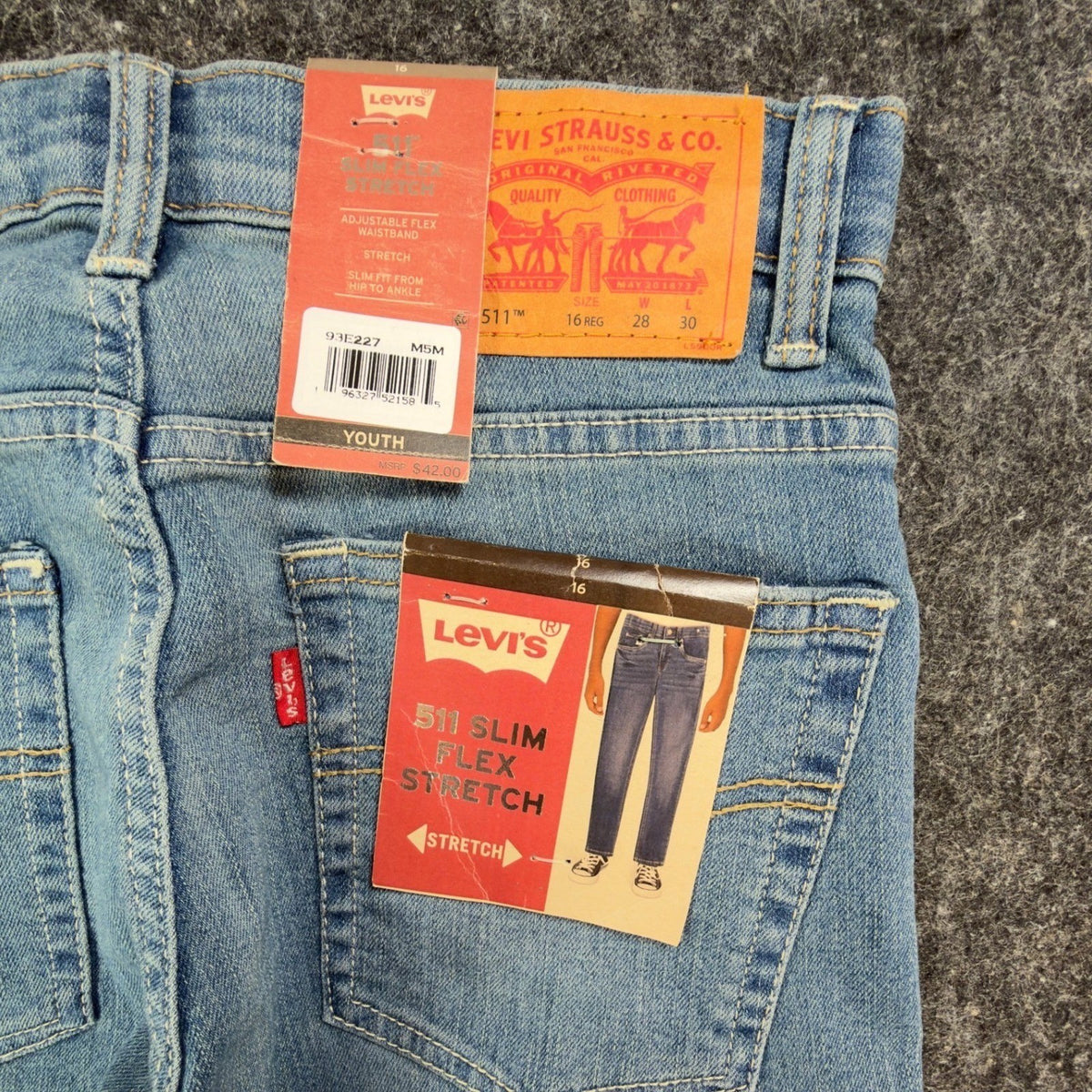 Levi's 511 Slim Flex Stretch Jeans Boys Size 16 Reg 28x30 Light Wash Blue NWT - take2supply