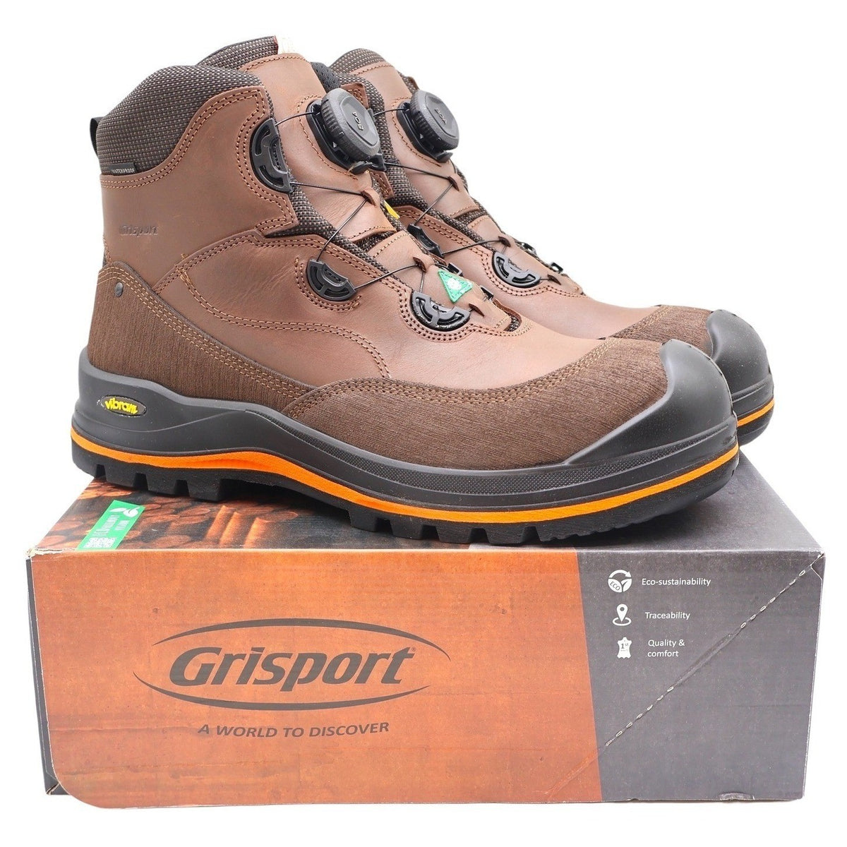 Grisport BOA Wolf Safety Boots Mens 12 Brown Waterproof Vibram Composite Toe 6in - take2supply