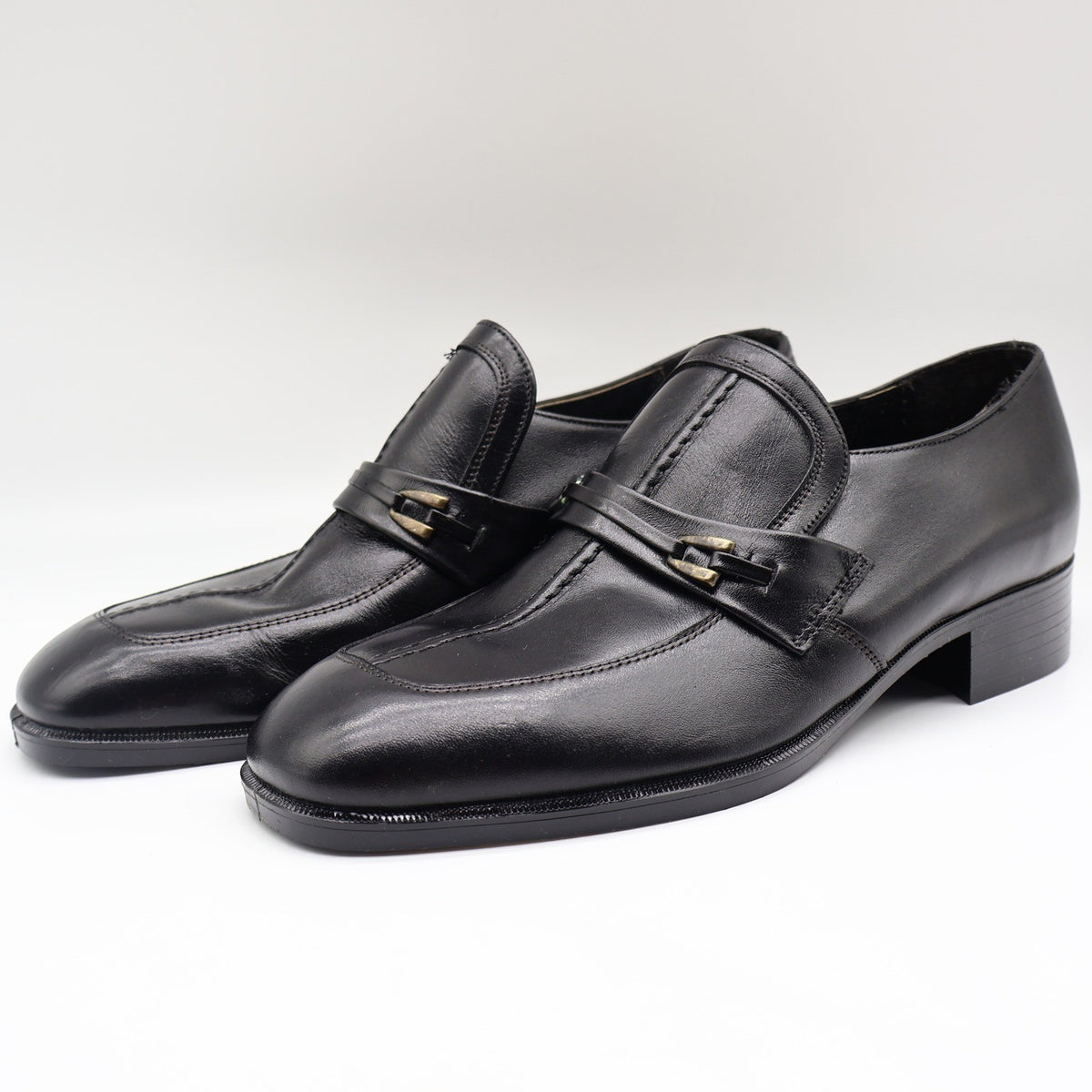 Fortune Shoes Loafers Mens 10 Vintage 70s Black Leather Square Toe Deadstock - take2supply