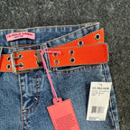 US Polo Assn Y2K Flare Jeans Girls 8 Blue Denim Stretch Belted NWT - take2supply