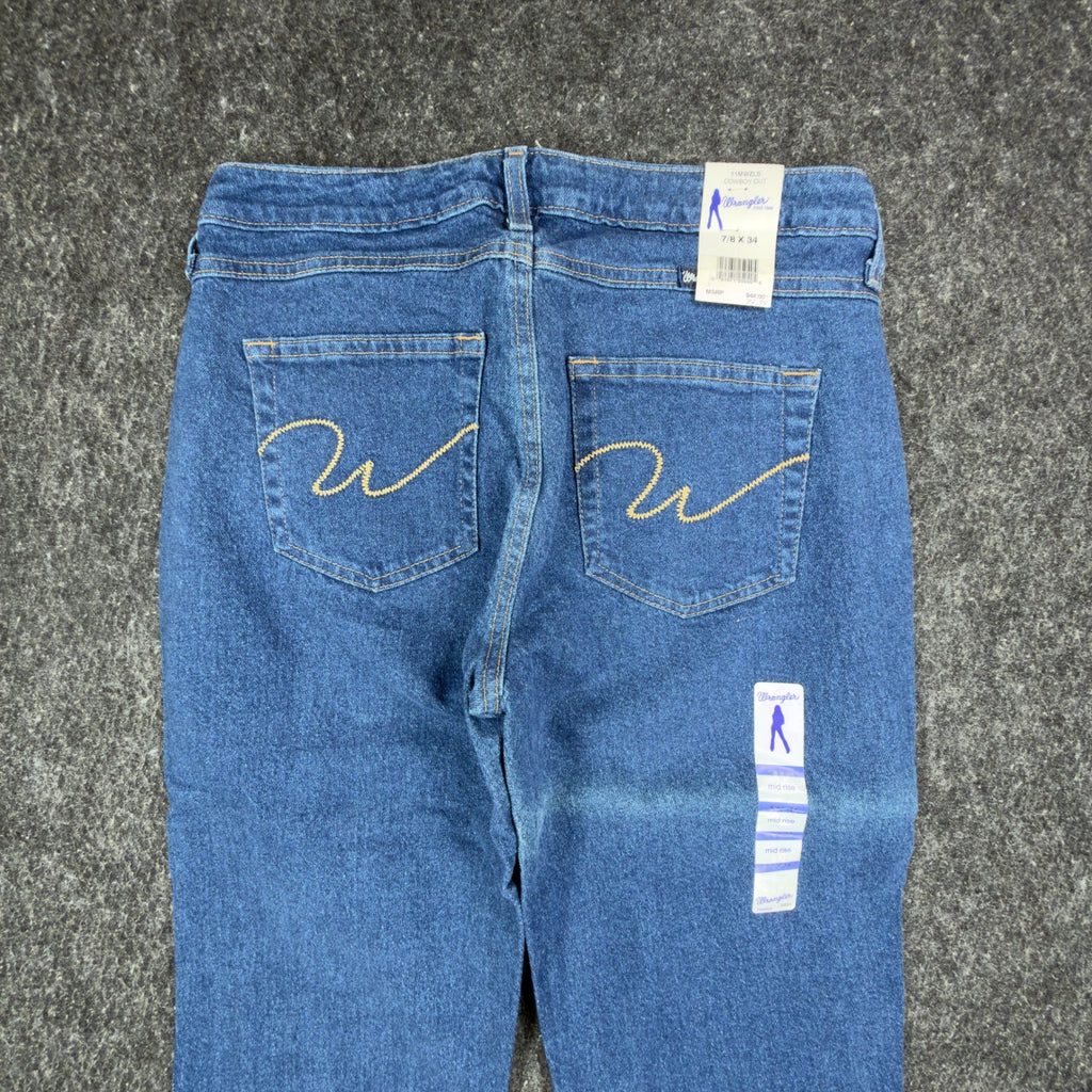 Wrangler Y2K Cowboy Cut Jeans Womens 7/8 x 34 Blue Denim Bootcut NWT - take2supply