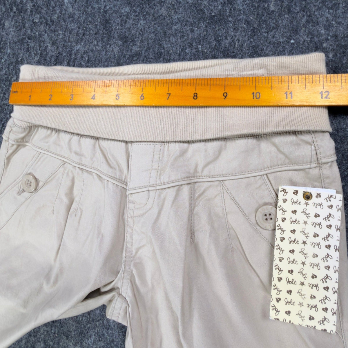 Jolt Y2K Knit Waist Bermuda Shorts Juniors 8 Khaki Cotton Stretch NWT - take2supply