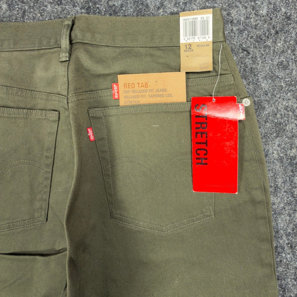 Levi's Y2K 550 Relaxed Tapered Jeans Womens 12 Olive Green NWT Stretch Deadstock - take2supply
