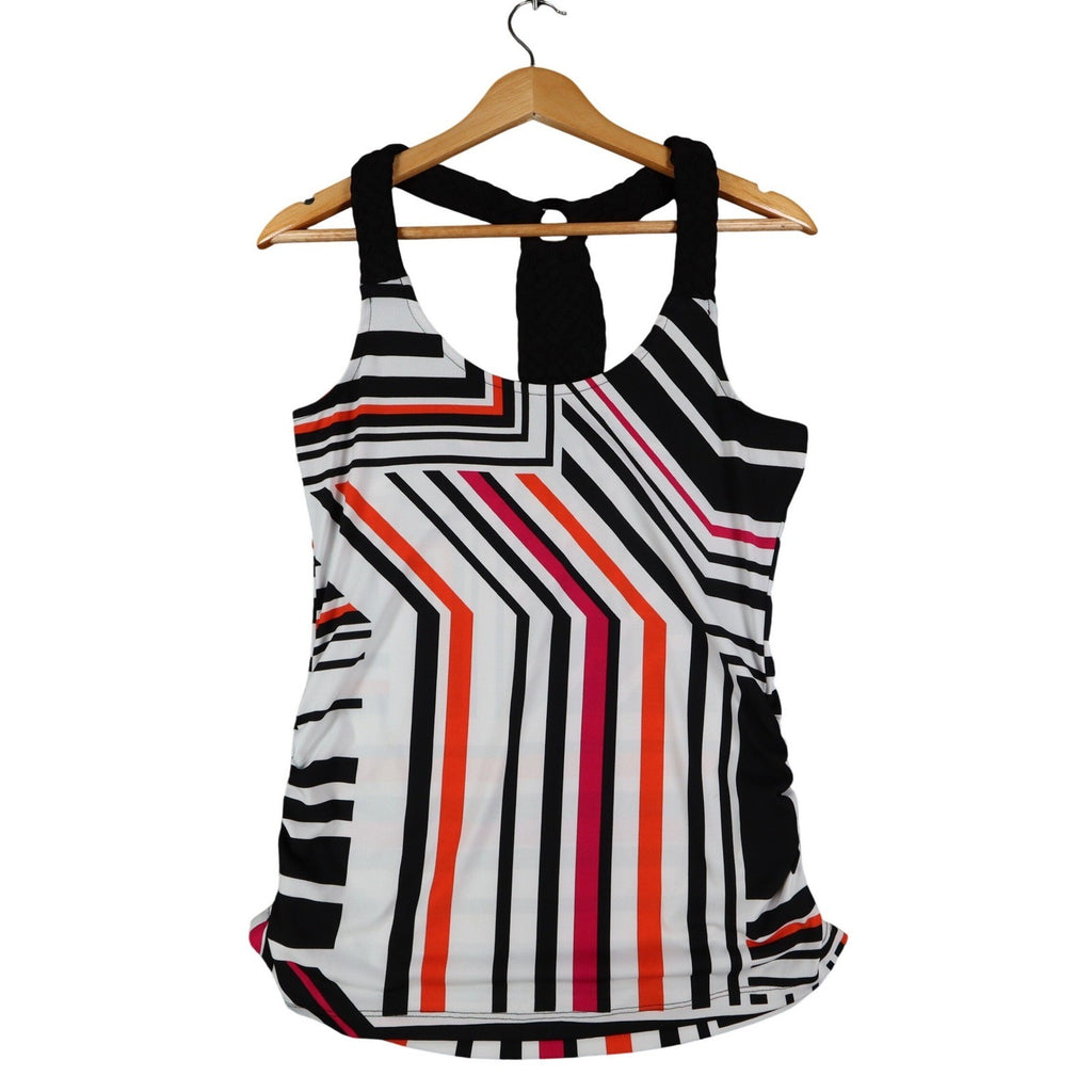 mymichelle Tank Top Womens Large Geometric Stripe Racerback Black Orange NWT - take2supply